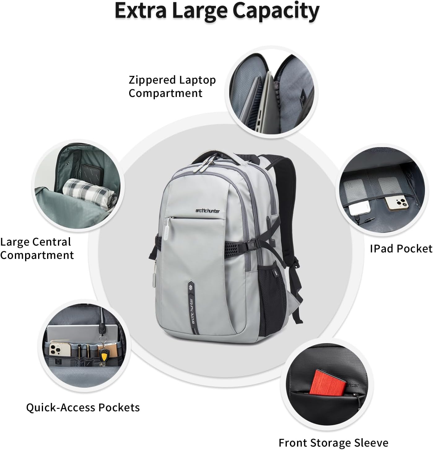 Travel Carry On 15.6" Laptop Backpack for Men, Large 30L Anti-Theft & Waterproof Backpacks Flight Approved for Business, Commuting, Work, Weekend Casual Daypack, Grey, Silver