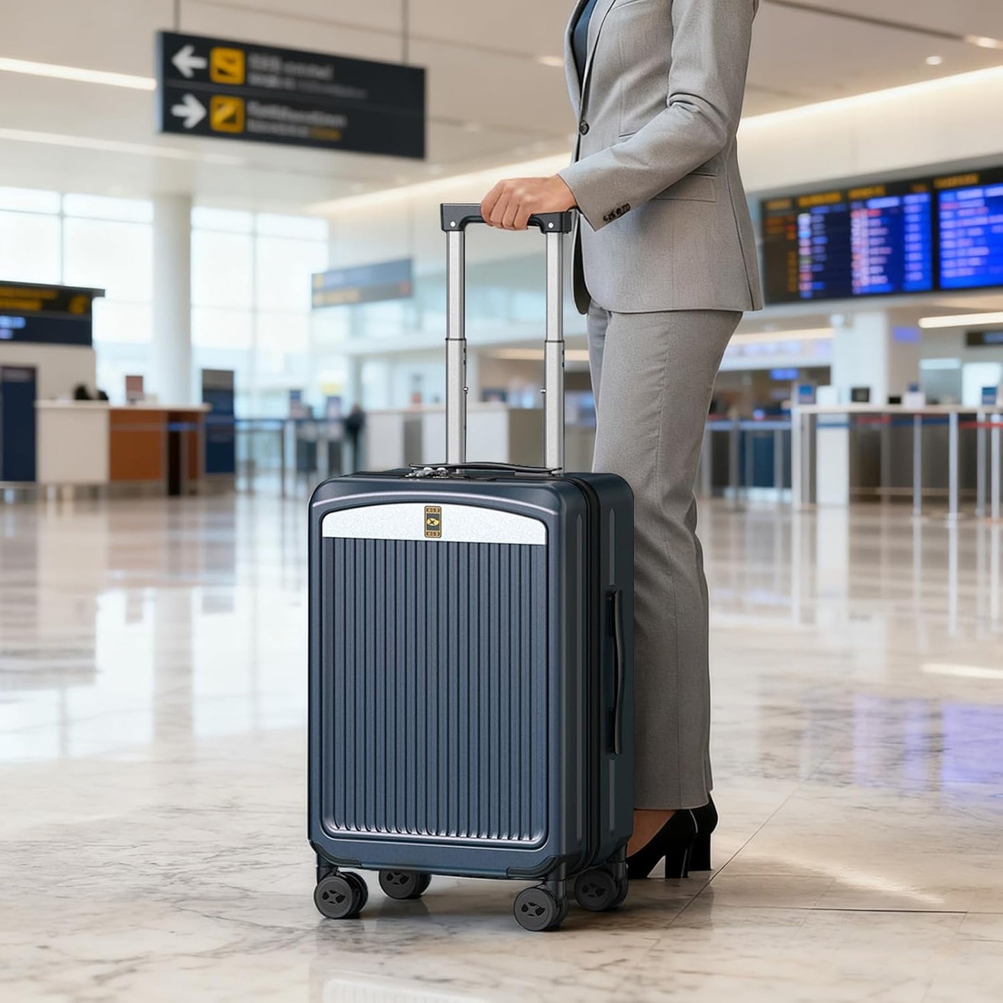 Carry on Luggage 22x14x9 Airline Approved, Durable PC Hardside Suitcase with TSA Lock for Business Trip & Travel, 20 Inch Carry-on Luggage with Front Pocket, USB Port & 360°Spinner Wheels, (Dark Grey)