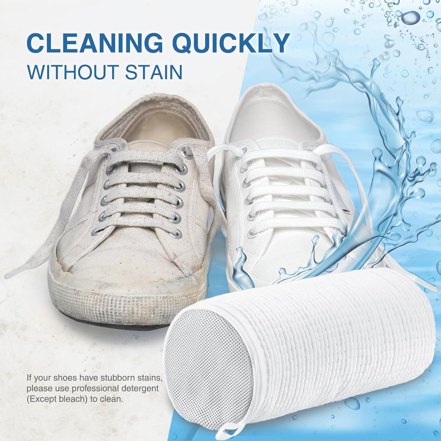 2PCS Reusable Shoe Wash Bags, White, Zipper Closure, Basic Style, 6.3" Diameter x 13" Length, Fits Most Shoe Sizes, Tearproof, Foldable, Expandable, Water Resistant