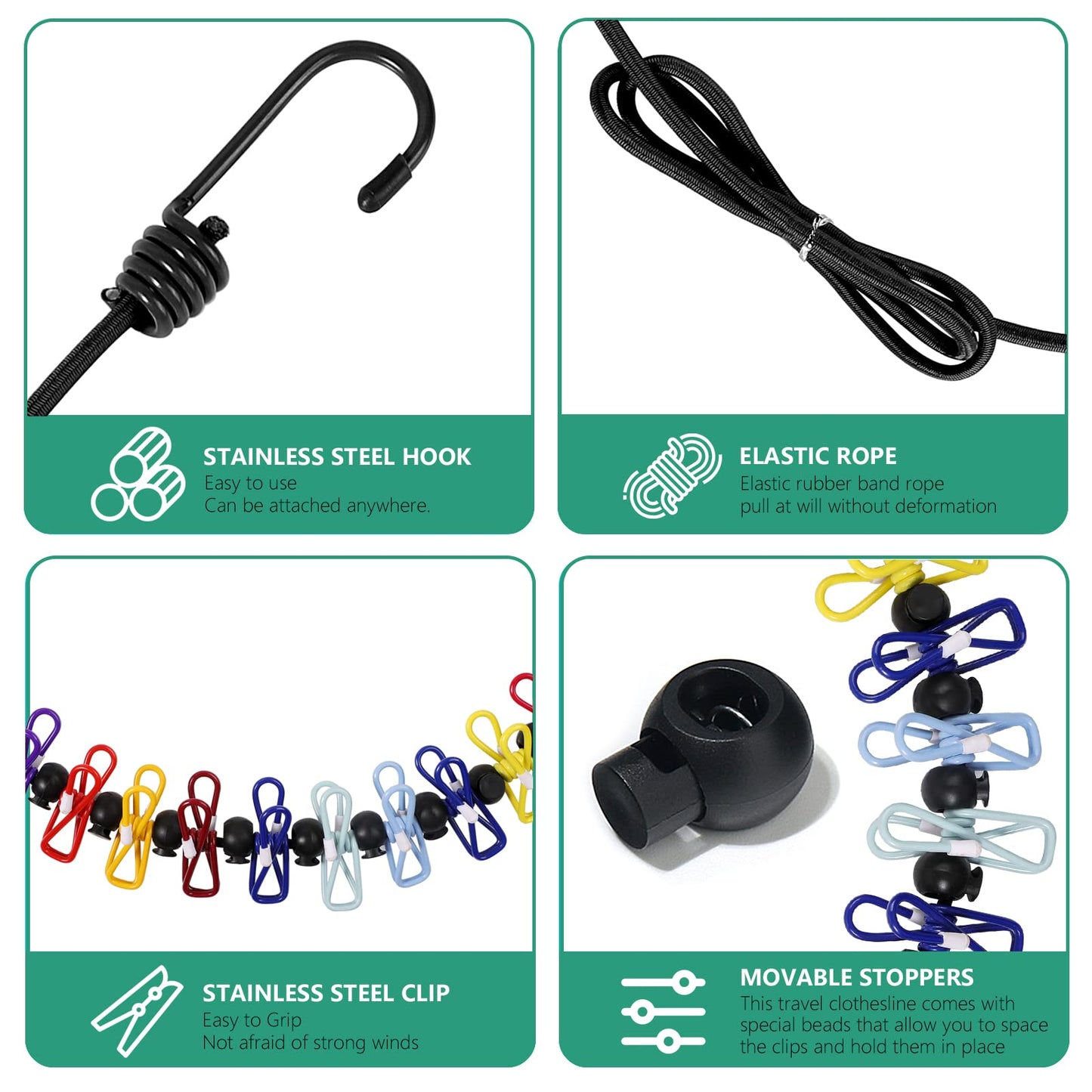Retractable Travel Clothesline, Portable Clothesline (Including 2 Compressible Towels) 12