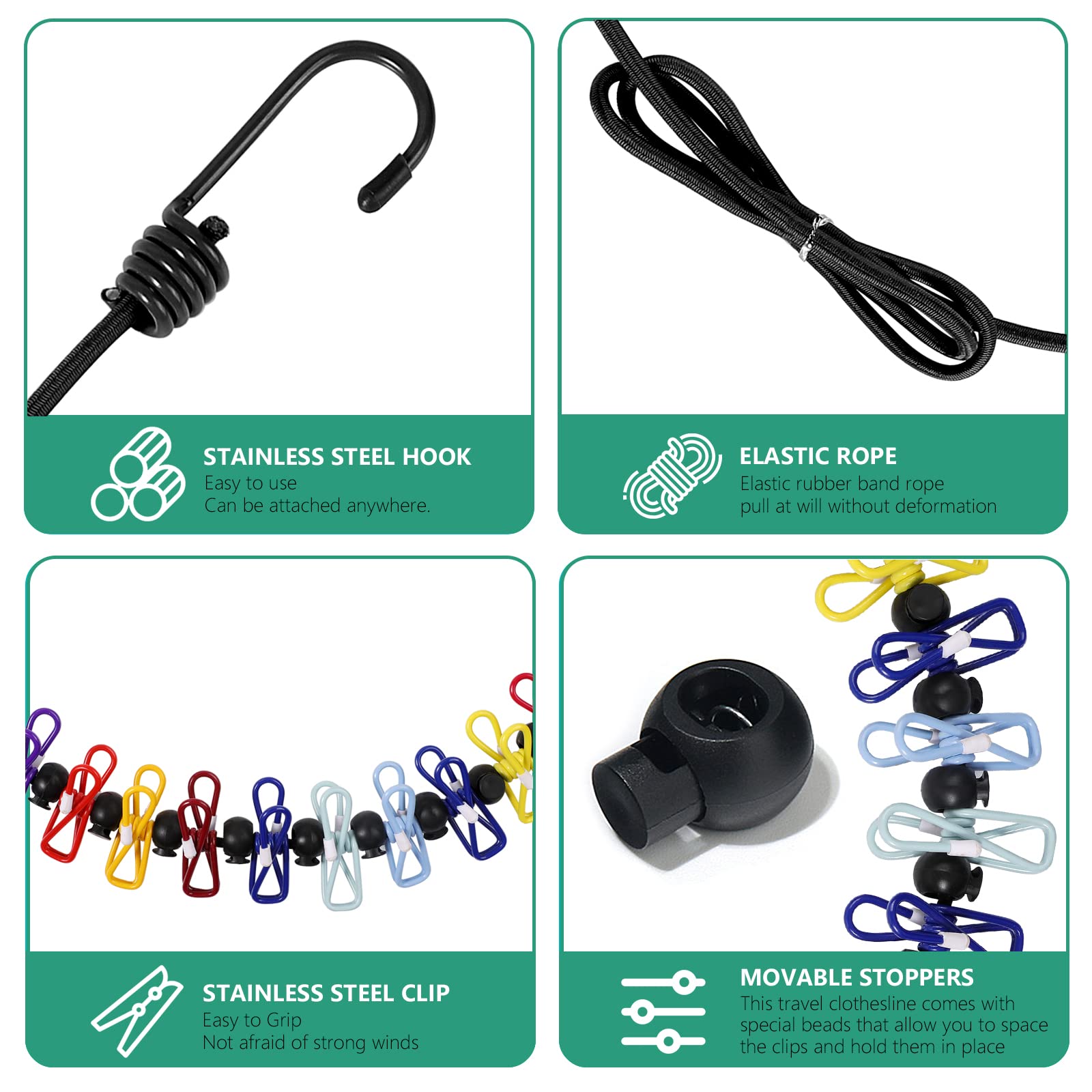 Retractable Travel Clothesline, Portable Clothesline (Including 2 Compressible Towels) 12