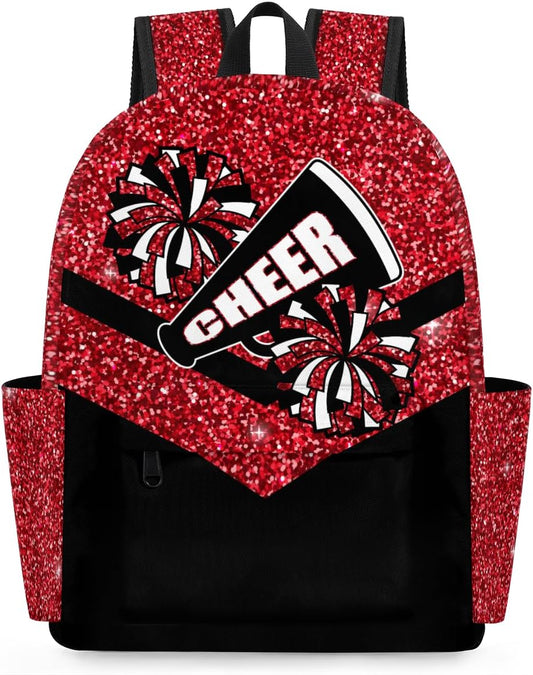 Red Glitter Cheer Kids Backpack for Girls Cheerleader Preschool Toddler Backpack Kindergarten Nursery Bookbag Travel Children Lightweight School Bag