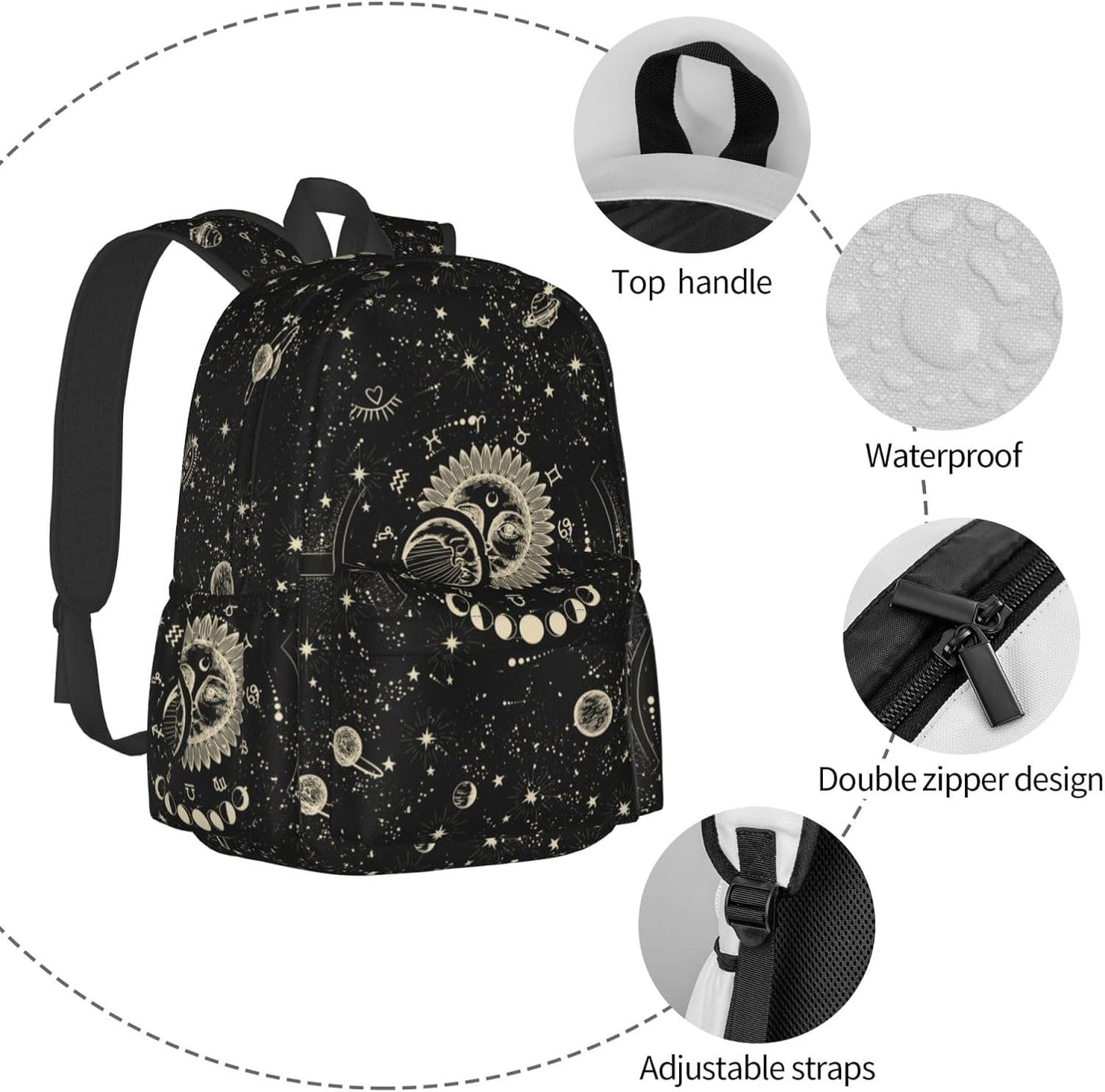 Moon And Sun Backpack School Bag Lightweight Bookbag Laptop Travel Daypack For Kids Girls Boys Teens