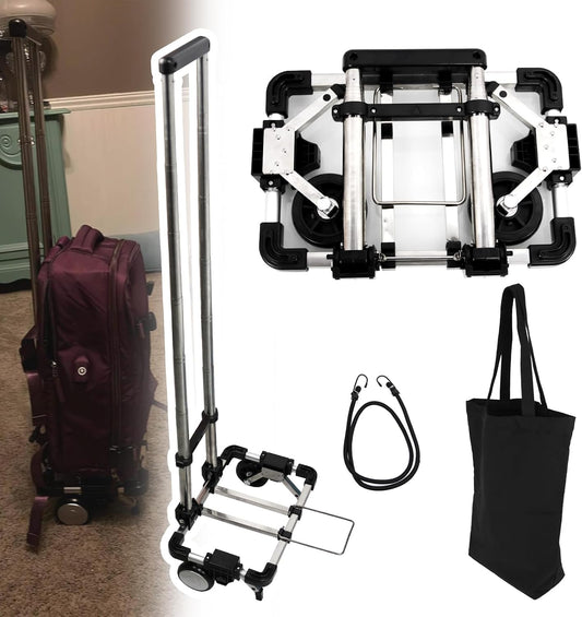 CNQLIS Folding Hand Truck,Portable Carrying Cart, Compact, Mini Lightweight for Travel/Auto/Moving/Office Use,12in.Hx9in.W Fits Most Backpacks- 55lbs Lightweight Hand Truck with Black Bag