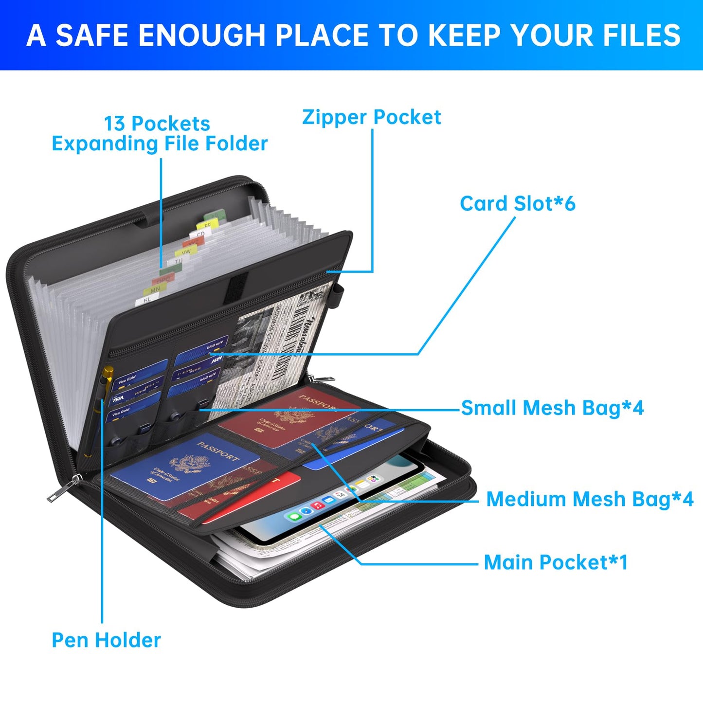 ENGPOW Accordion File Organizer, Fireproof Expanding File Folder with 13 Pockets Document Organizer