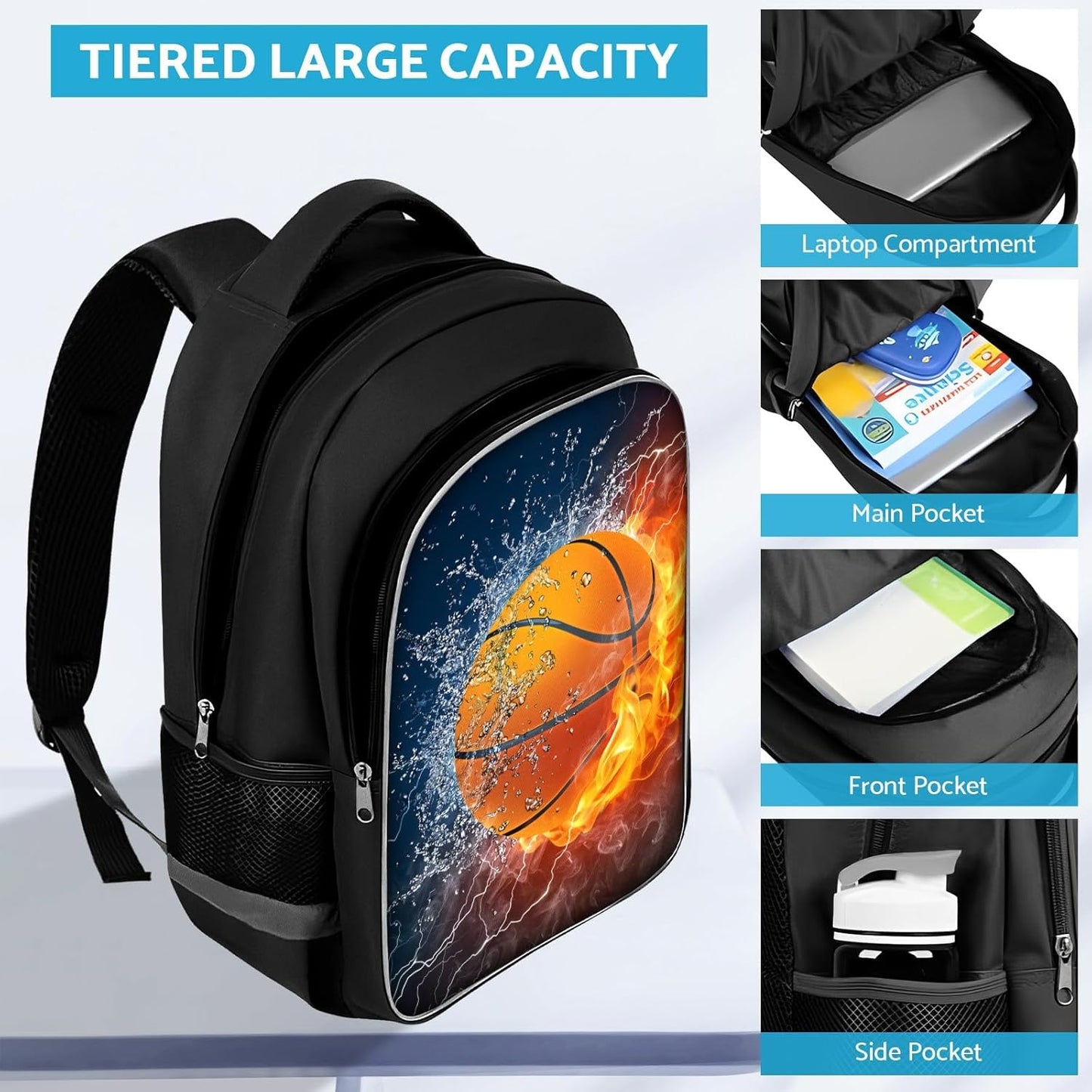 School Backpack for Boys - Basketball Boys Backpack for Kids Children Teens Elementary Middle School - Students Bag for Ages 6-18,17″Bookbag Multifunctional Large Capacity