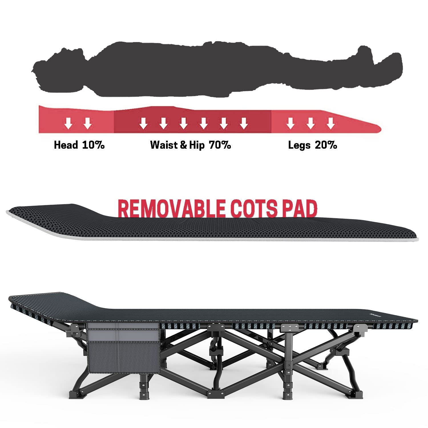 ATORPOK Camping Cot for Adults with Cushion, Tent Folding Cot for Sleeping