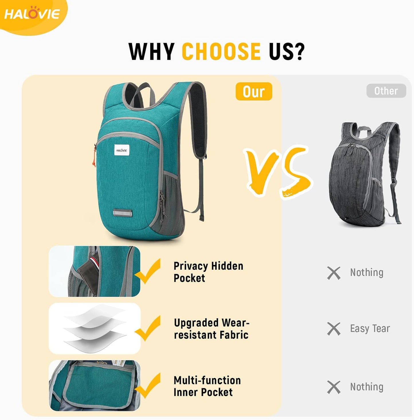HALOVIE Small Hiking Backpack 10L Packable Lightweight Daypack Foldable Travel Back Pack for Women Men(Cyan)
