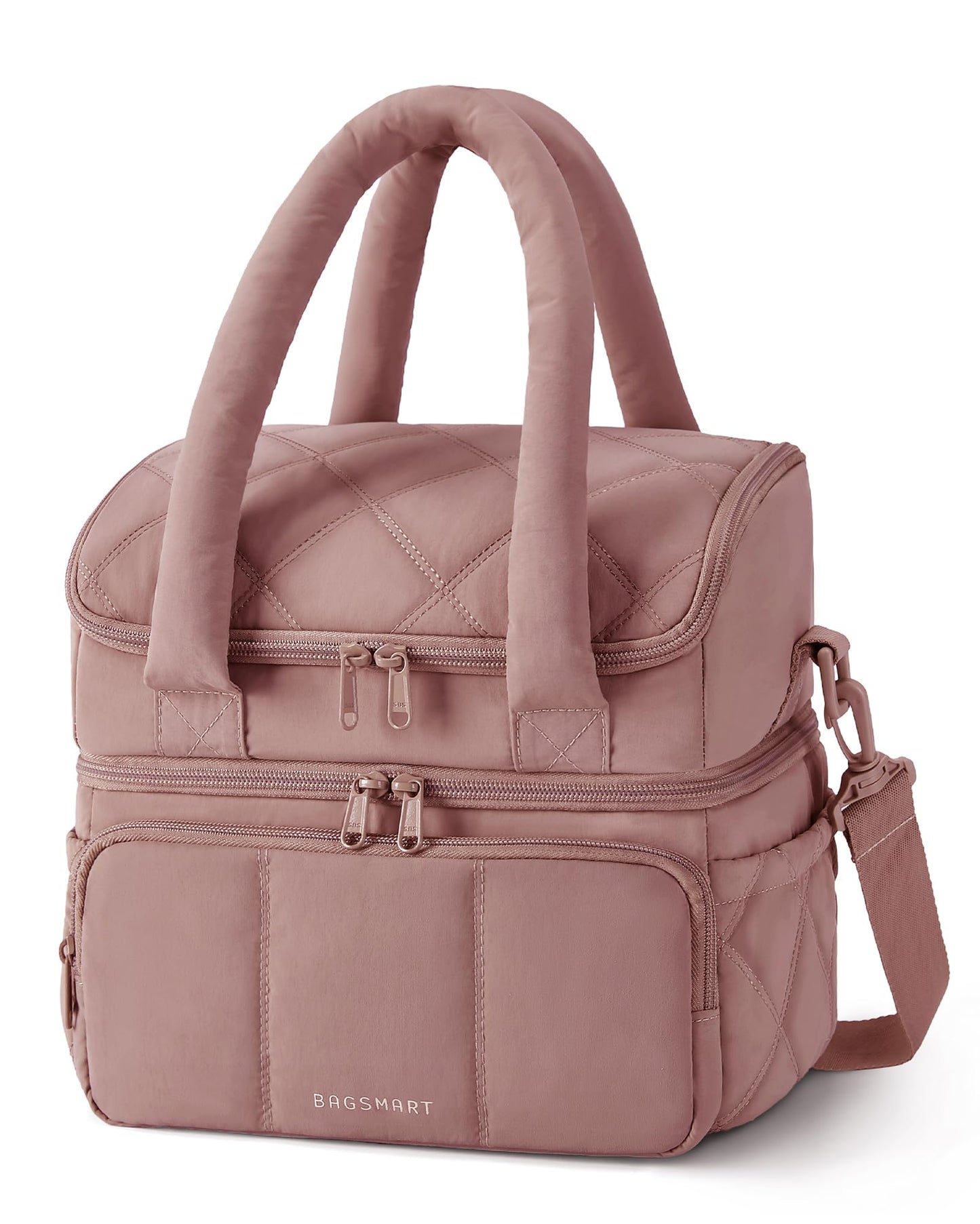 BAGSMART Lunch Bag Women, Double Deck Insulated Lunch Box, Dark Pink