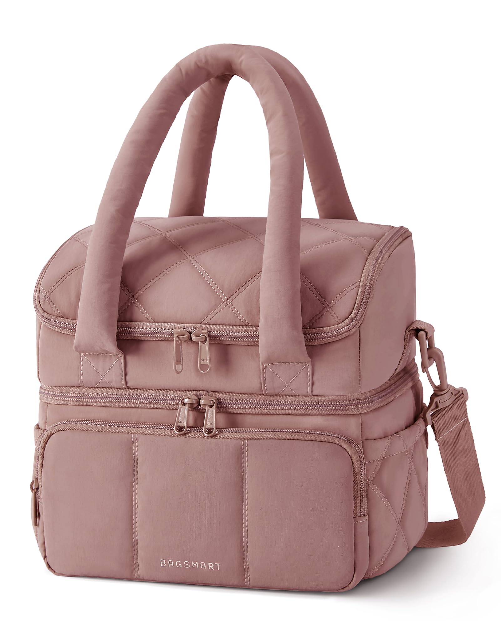 BAGSMART Lunch Bag Women, Double Deck Insulated Lunch Box, Dark Pink