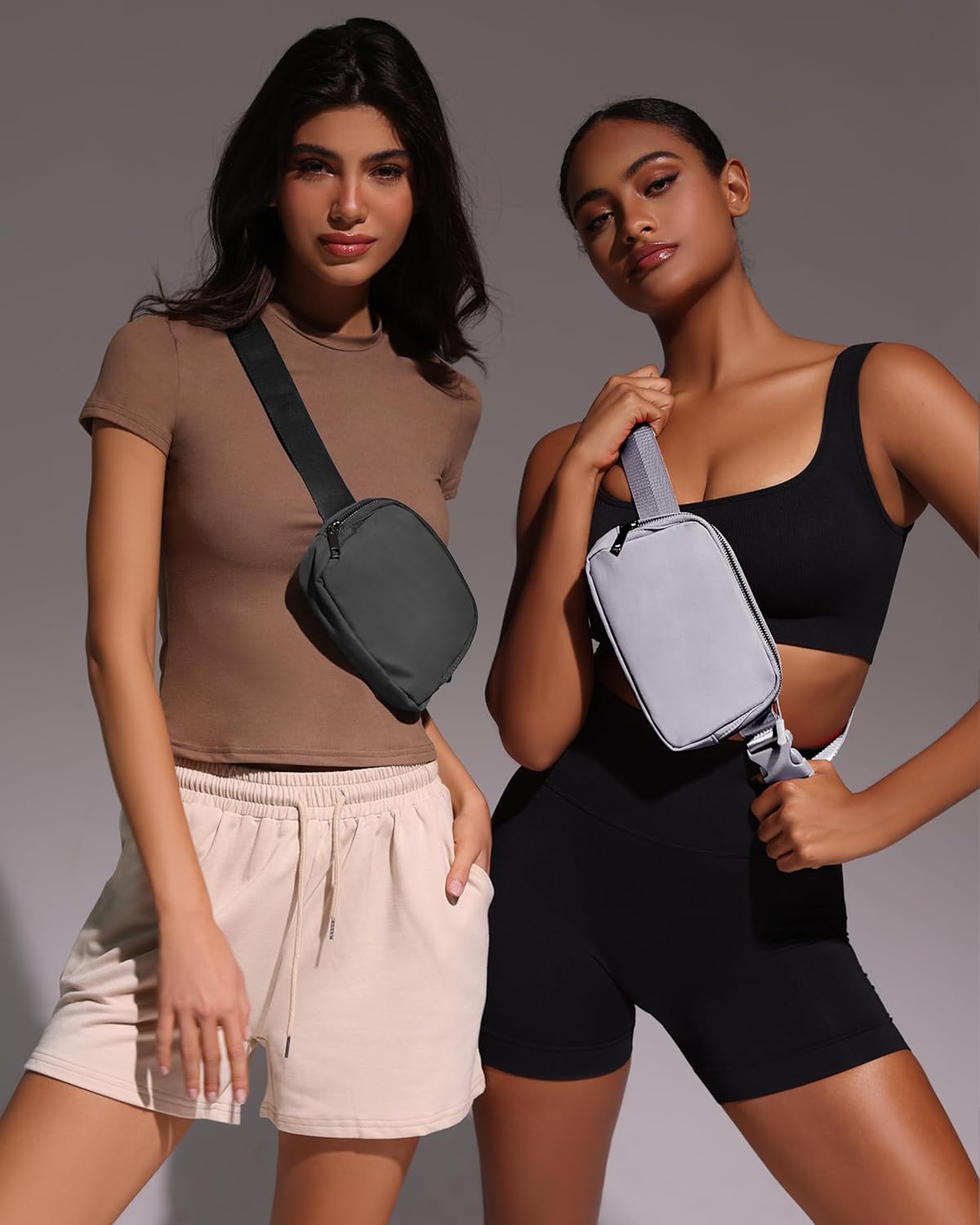 Fanny Pack Crossbody Bag Trendy Waterproof Small Cross Body Purse for Women Men Fashion Waist Packs Mini Belt Pouch Chest Bum Hip Bag Lulu Dupes for Travel Vacation Running Dim Grey