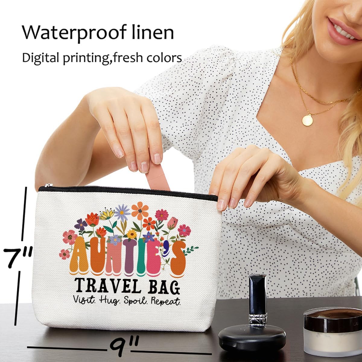 Auntie Gift Ideas Makeup Bag Mothers Day Aunt Birthday Gifts from Niece Nephew Best Aunt Gifts Thank You Retirement Gifts for Women Female New Aunt Promoted to Aunt Christmas Travel Accessories Bag