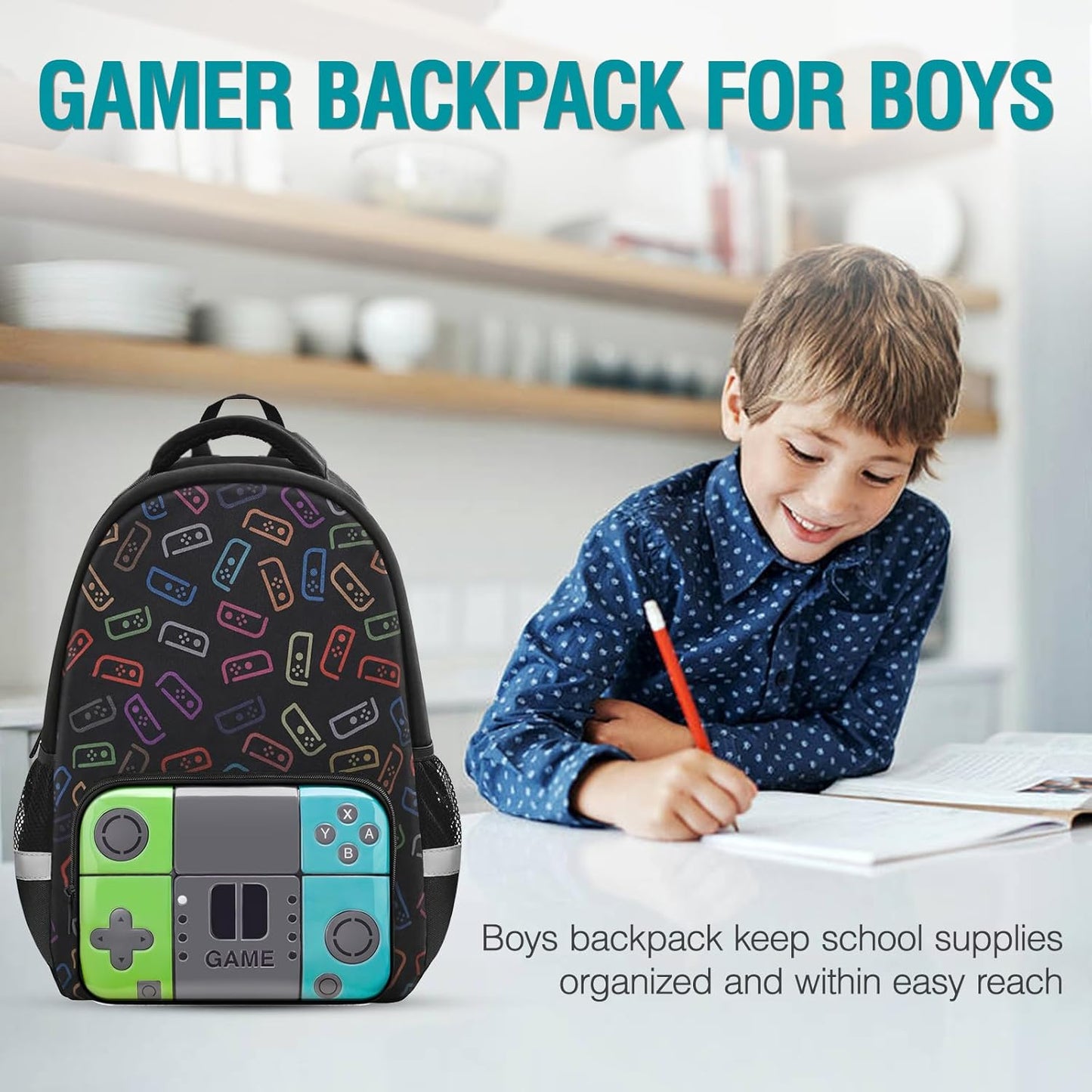 Boys Backpack for School,Gamer Backpack for Boys Kids,Boy Bookbag for Elementary Middle School Student,Video Game Bookbag For Boy Kids Teen Age 6-14,17″