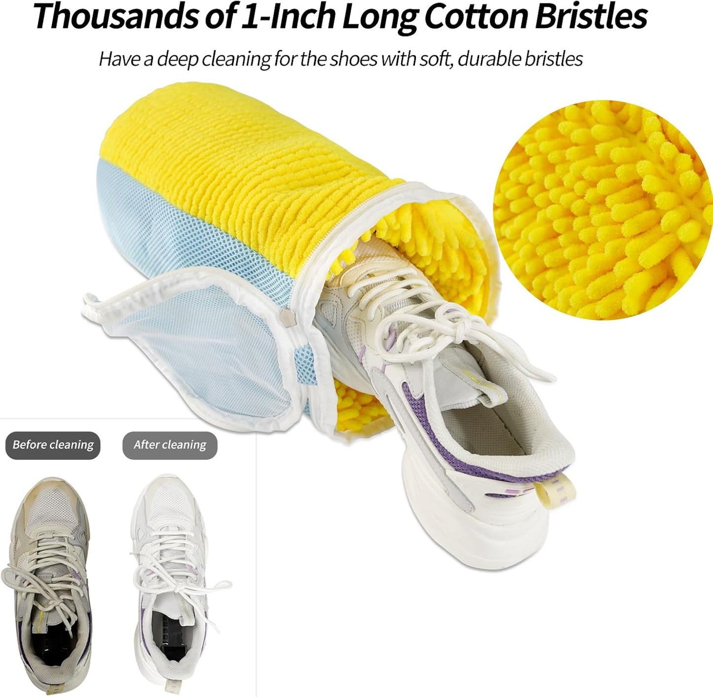 GOGOODA Shoes Was Bags for Laundry with Shoe Trees, 2 PCS Sneakers Washing Bags for Washers and Dryers, Durable Shoe Cleaning Bag for Gym, Tennis Shoes Unstain Cleaner Kit(Yellow, 2Pack)