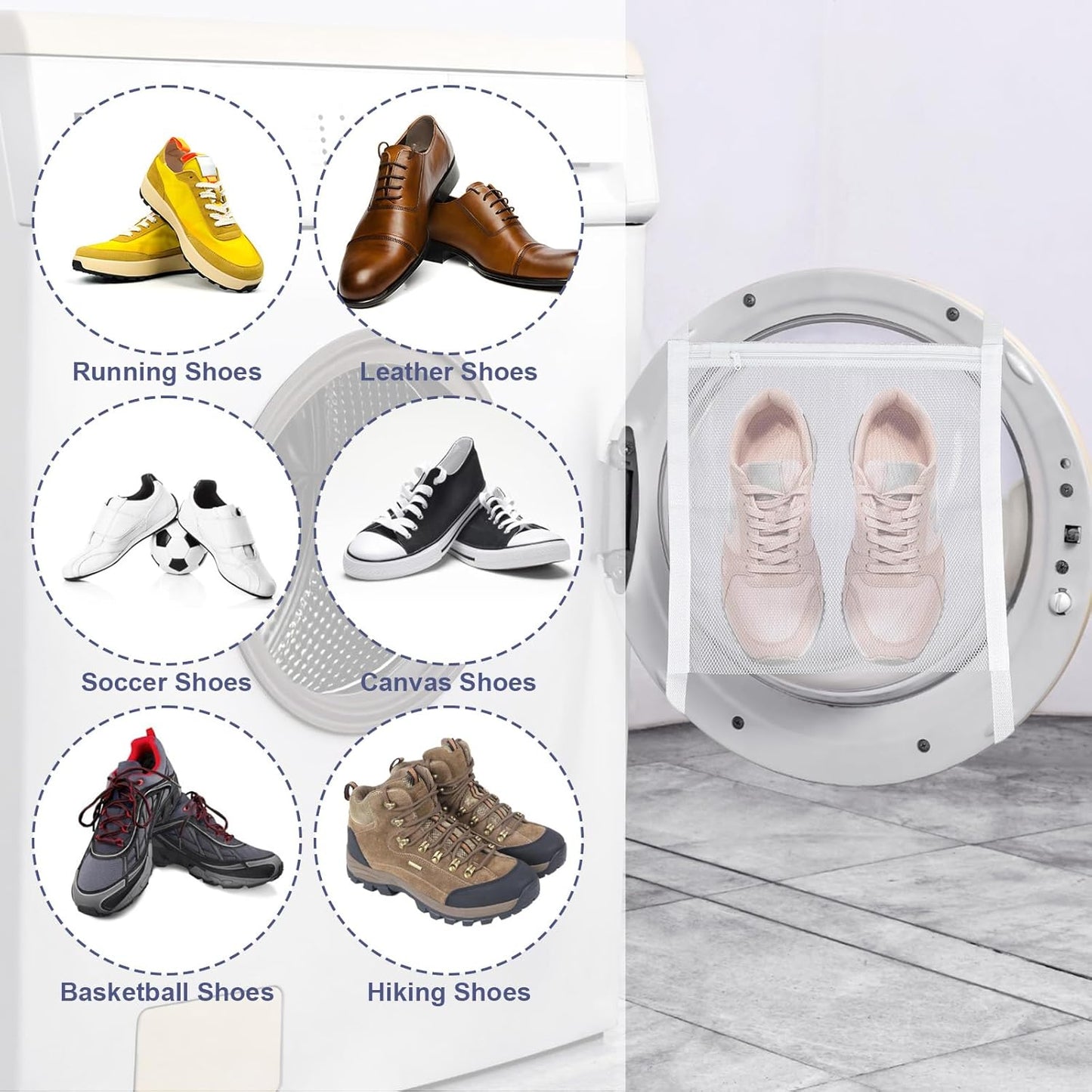 2PCS Sneaker Dryer Bag,45.67 X 15.55 In Shoe Bag for Dryer, Reusable Dryers Shoe Bags, Lightweight and Durable, with Zipper and Belt, for Washing Machine, Shoes, Clothing, White