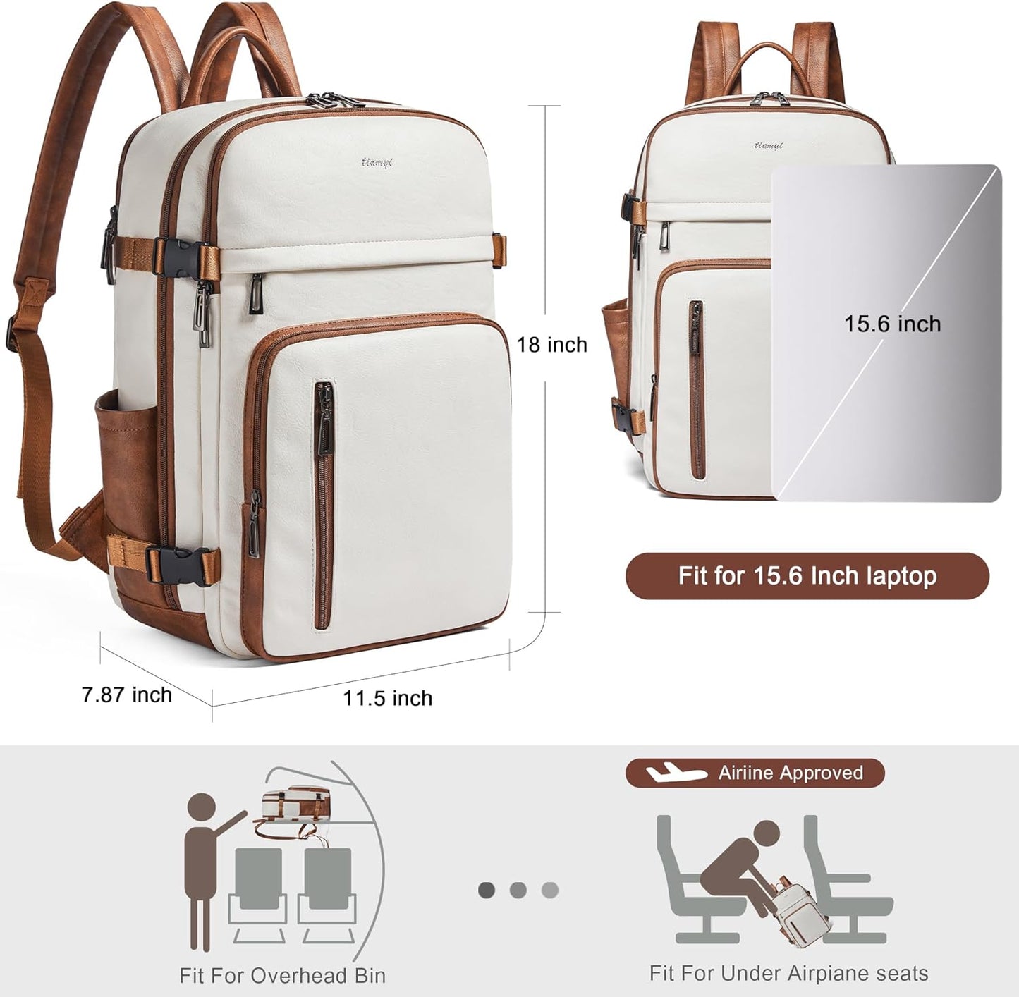 Leather Laptop Backpack for Women, Featuring a 15.6" Padded Laptop Compartment, Water Bottle Pocket and Trolley Sleeve, Ideal for Work, Travel, Everyday Use, and as a Thoughtful Gift
