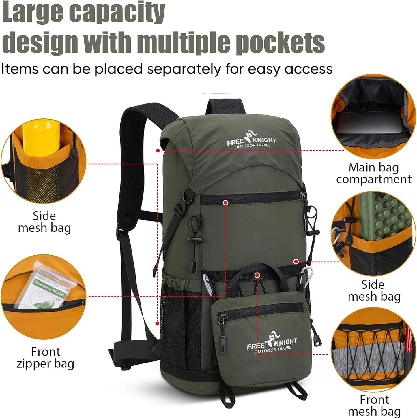 Bseash 30L Lightweight Hiking Backpack, Outdoor Sport Waterproof Travel Bag Daypack for Cycling Climbing Skiing (Army Green)