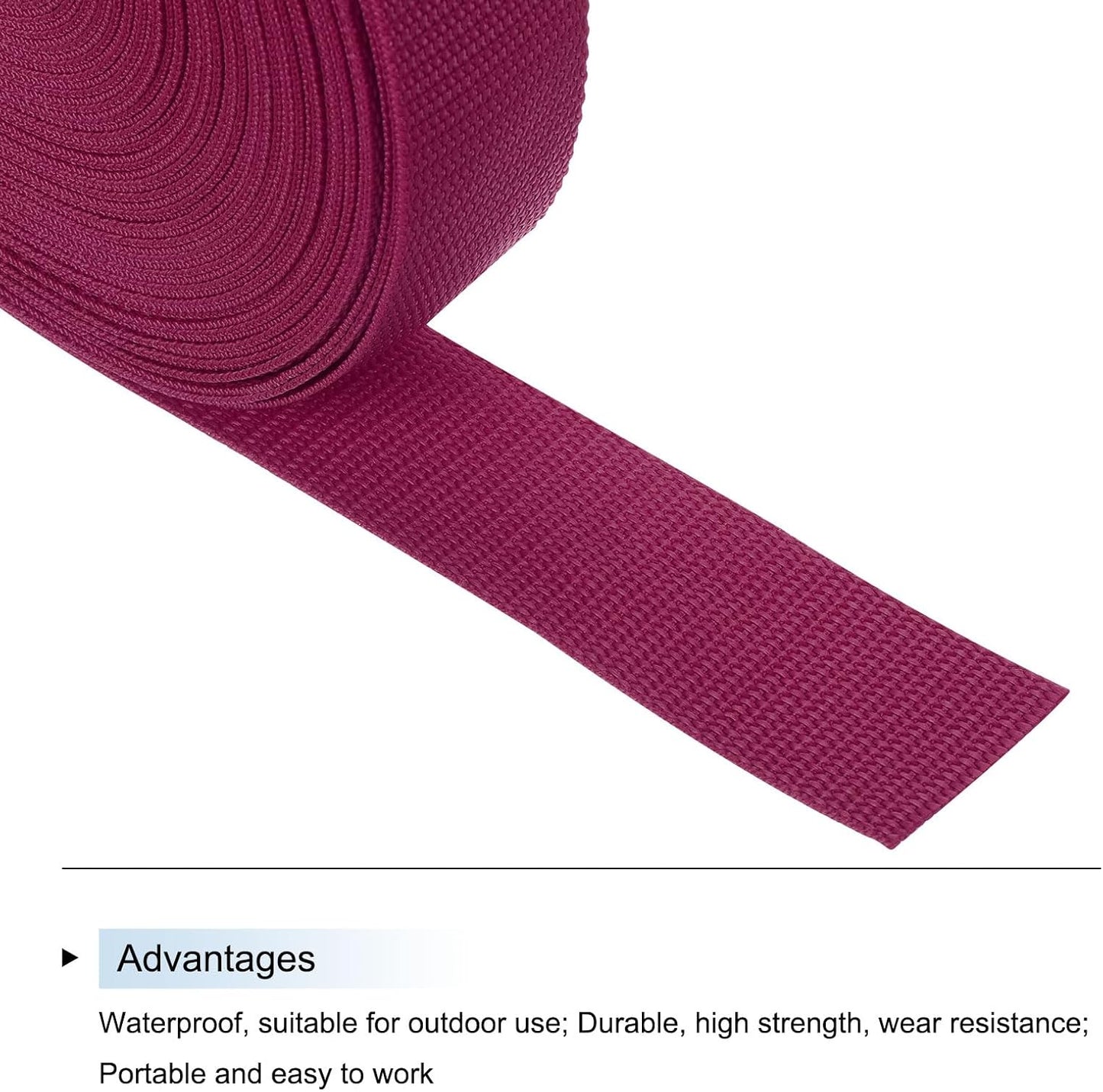 MECCANIXITY Lightweight Polypropylene Webbing Strap 1 1/2" 25 Yard Backpack Strapping Band Dark Red for Outdoor Luggage Cargo Straps