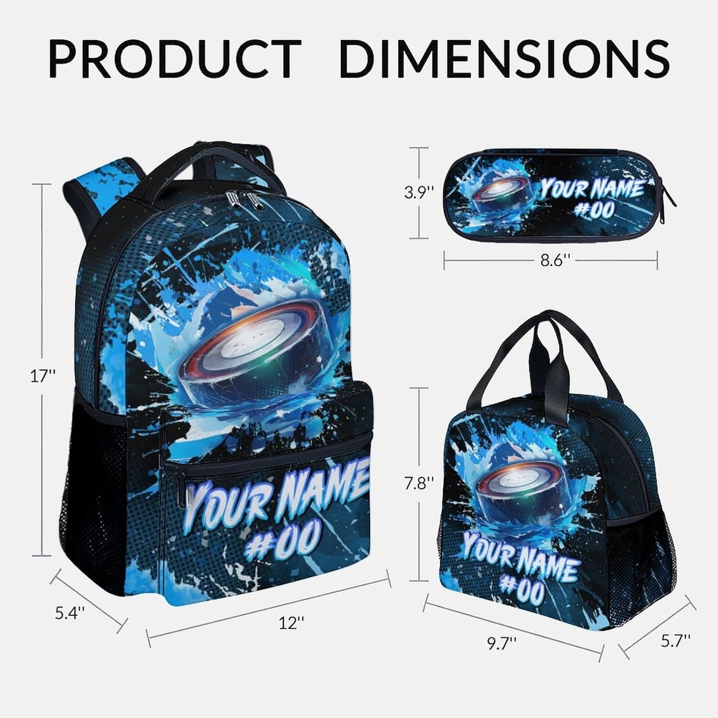 COZYAURA Personalized Backpack - Ice Hockey Backpacks Set for Boys Girls - Kids Bookbag for Elementary Middle School - Cool Field Hockey Theme School Bags with Lunch Bag & Pencil Case