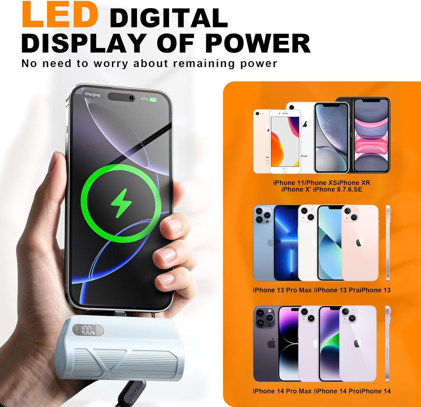 ZBF Mini Portable Charger Power Bank,5000mAh Cell Phone Portable Power PD 20W Fast Charging USB-C, LCD Display Battery Pack for iPhone 14/14 Pro Max/13/13 Pro/12 Pro/11/XS/XR/X/8/7/6 etc (Blue)