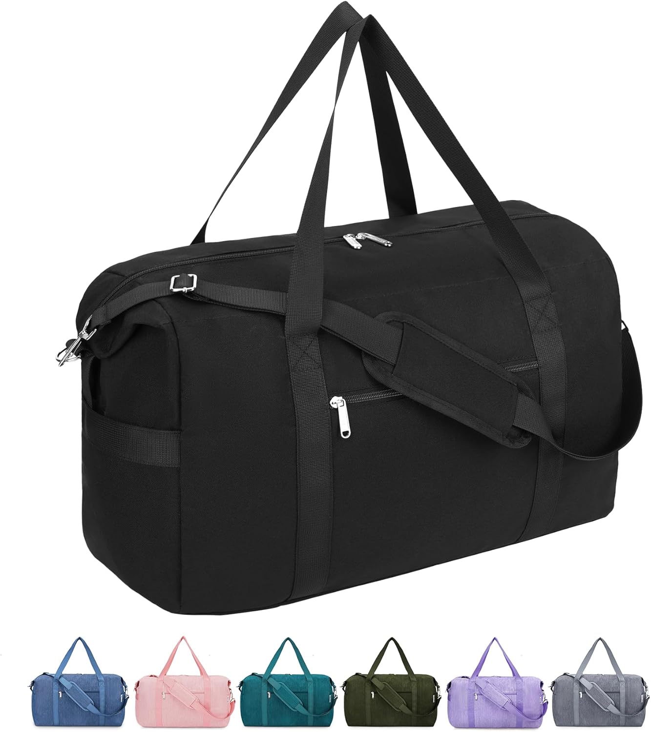 Narwey Carry on luaggage 22x14x9 Airlines Approved Foldable Carry on Bag Travel Duffel Packable Duffle with Wet Pocket Overnight for Women and Men 40L (Black)