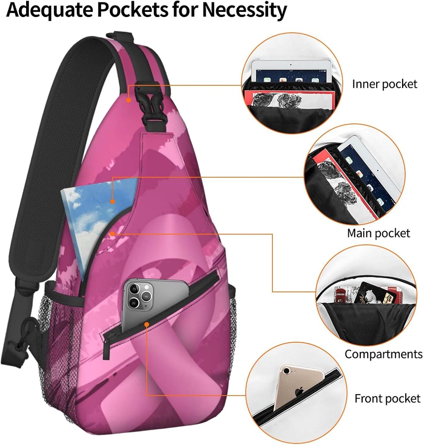 Breast Cancer Crossbody Bags For Women Men Chest Shoulde Hiking Travel Accessories Daypacks