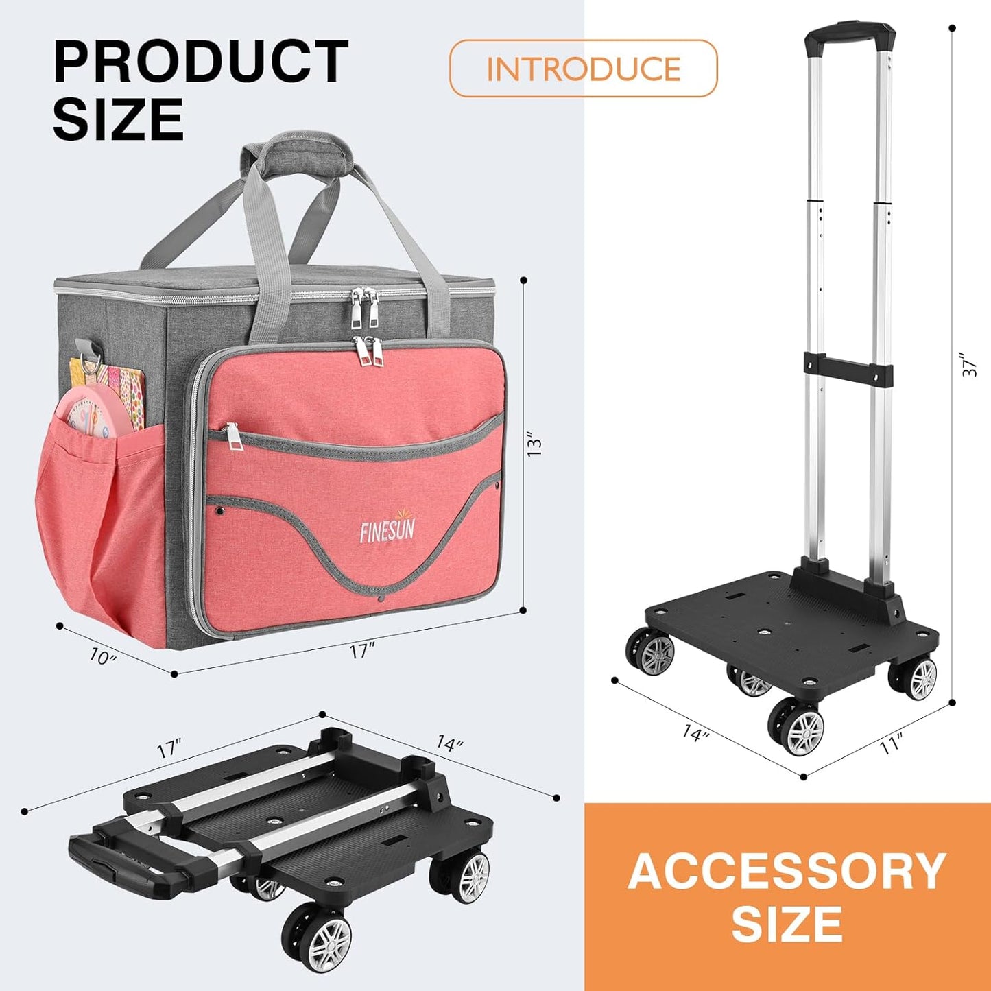 Rolling Tote Bag for Women Teacher Bag Rolling Cart Briefcase with Wheels Carry on Wheeled Bag for Work,Office,Craft Pink