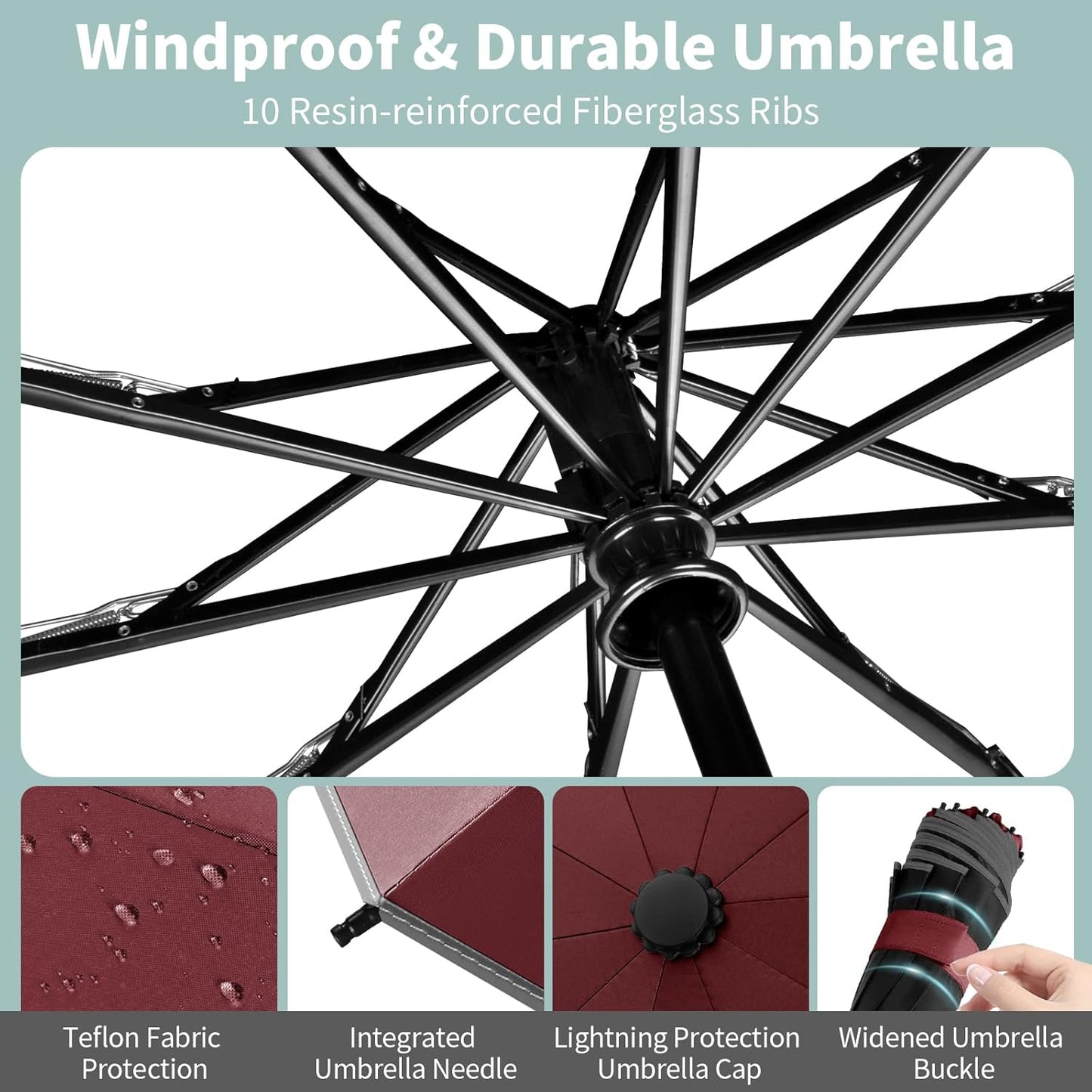 Yoobure Inverted Windproof Travel Umbrella - Automatic Umbrellas for Rain, Compact Folding with Reflective Stripe, Portable Large for Backpack, Lightweight with Sun UV Protection