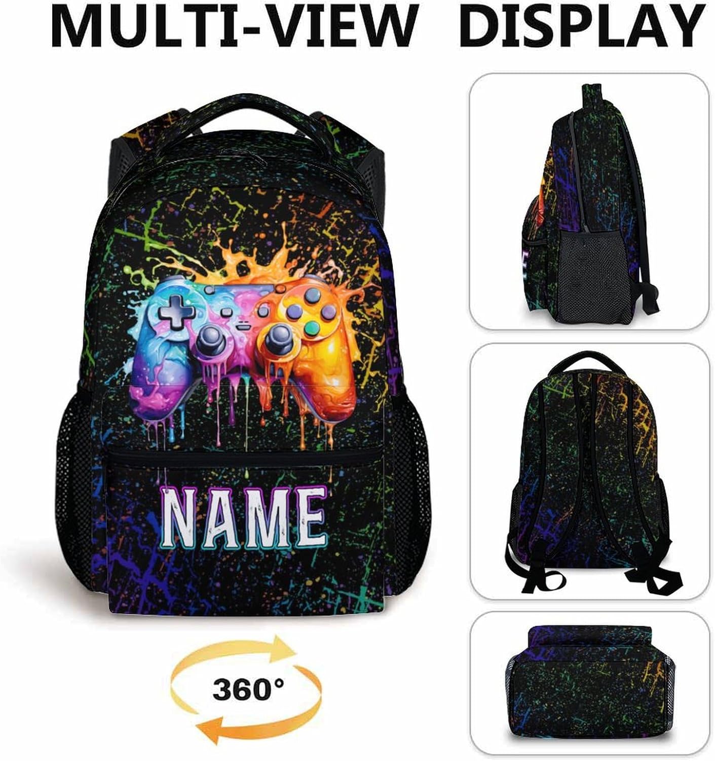 School Backpack for Kids Boys, Custom Schoolbag Gifts for Gamer Lovers, 17" Cool Gaming Backpacks for Preschool Elementary Middle School, Personalized Large Capacity Game Bookbag for Students