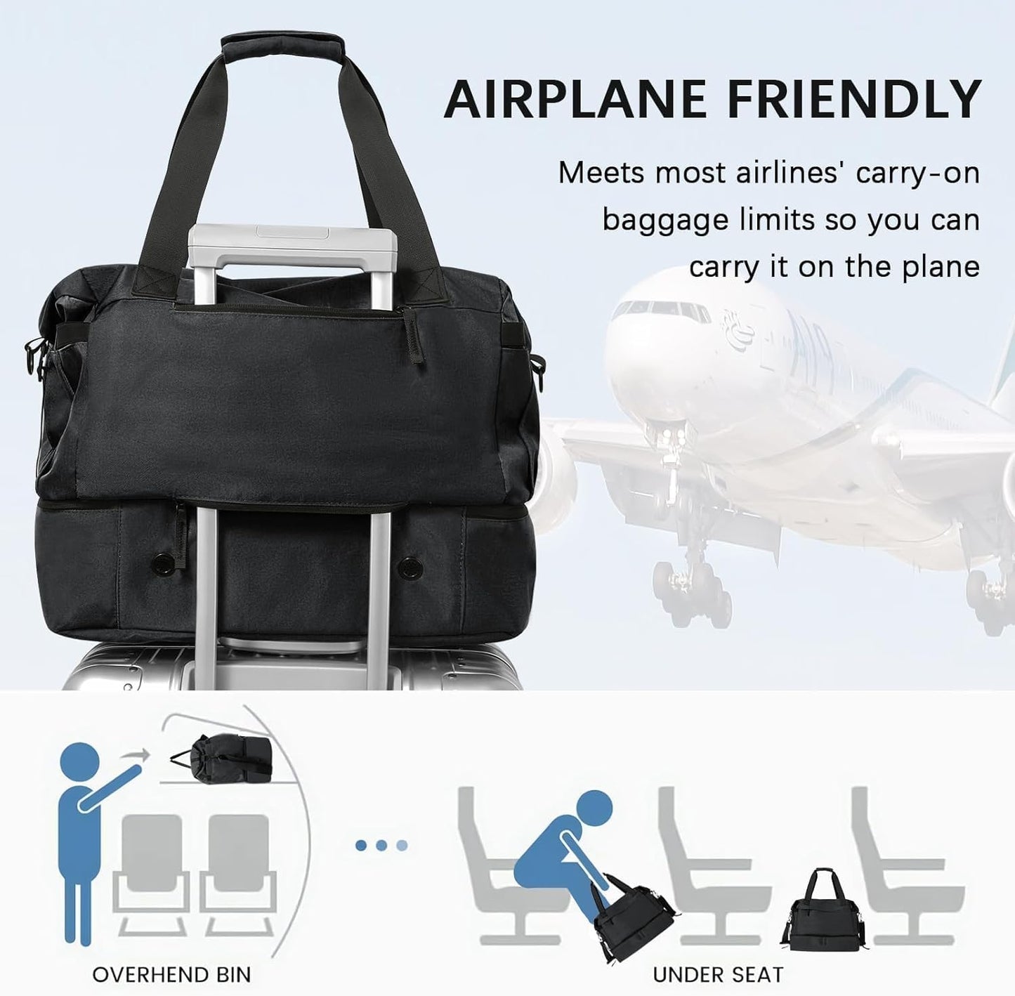 Gym Bag for Men Women, Tactical Travel Duffel bag with Removable Dividers & Shoe Compartment, Weekender Carry on Bag with Toiletry Bag, Overnight Range Bag for Workout Soccer Yoga Gym