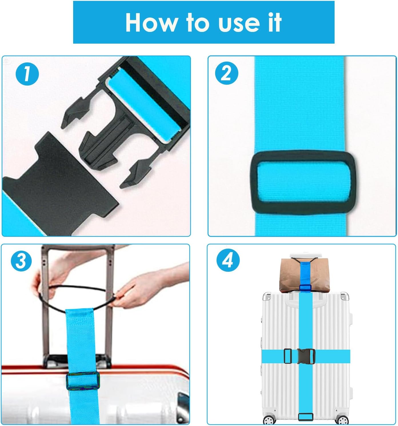 Adjustable Luggage Straps for Suitcases TSA Approved,6 Pack Suitcase Strap Travel Luggage Connector Belt for Bags,Luggage Tags for Suitcases，Luggage Straps to Connect Two Suitcases(Blue)