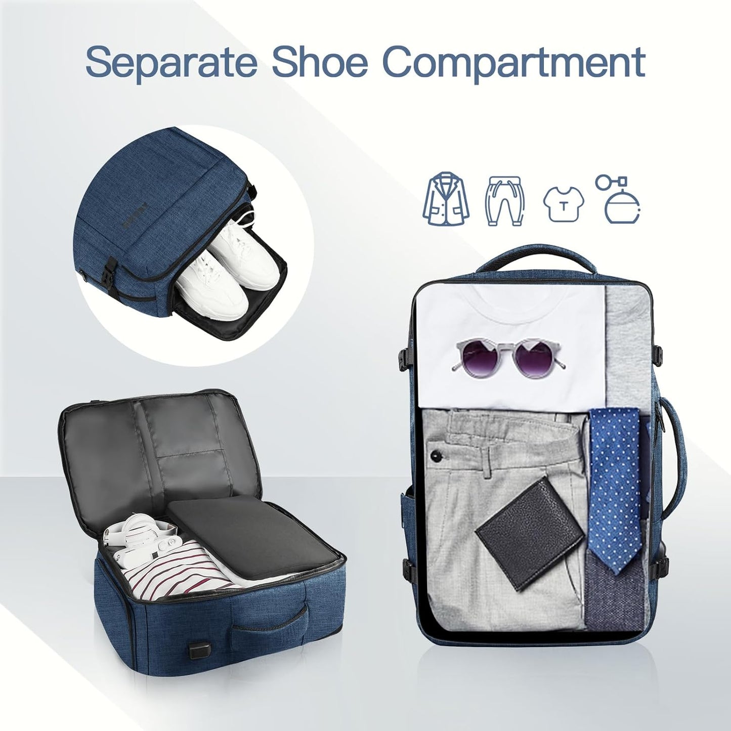 Carry On Backpack, Extra Large 50L Travel Backpack for Men & Women, Expandable Backpack For