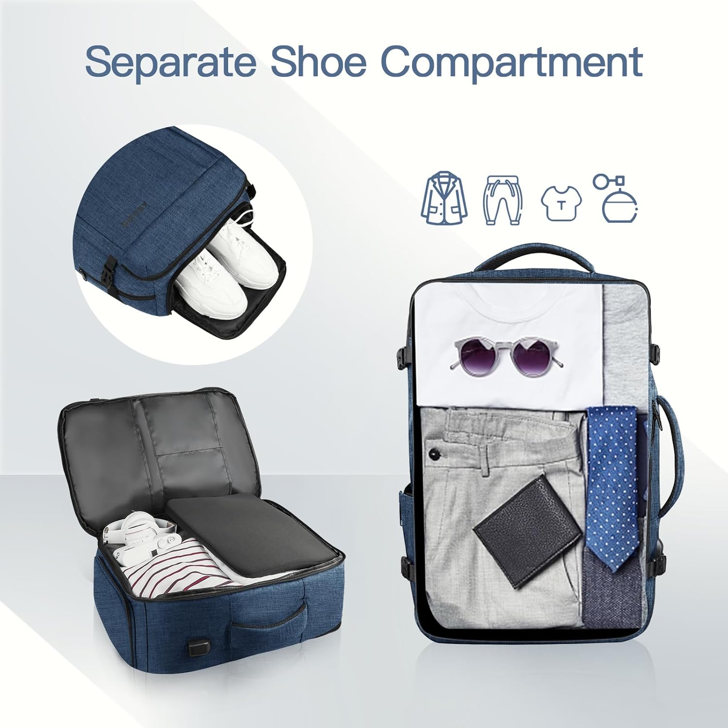 Carry On Backpack, Extra Large 50L Travel Backpack for Men & Women, Expandable Backpack For