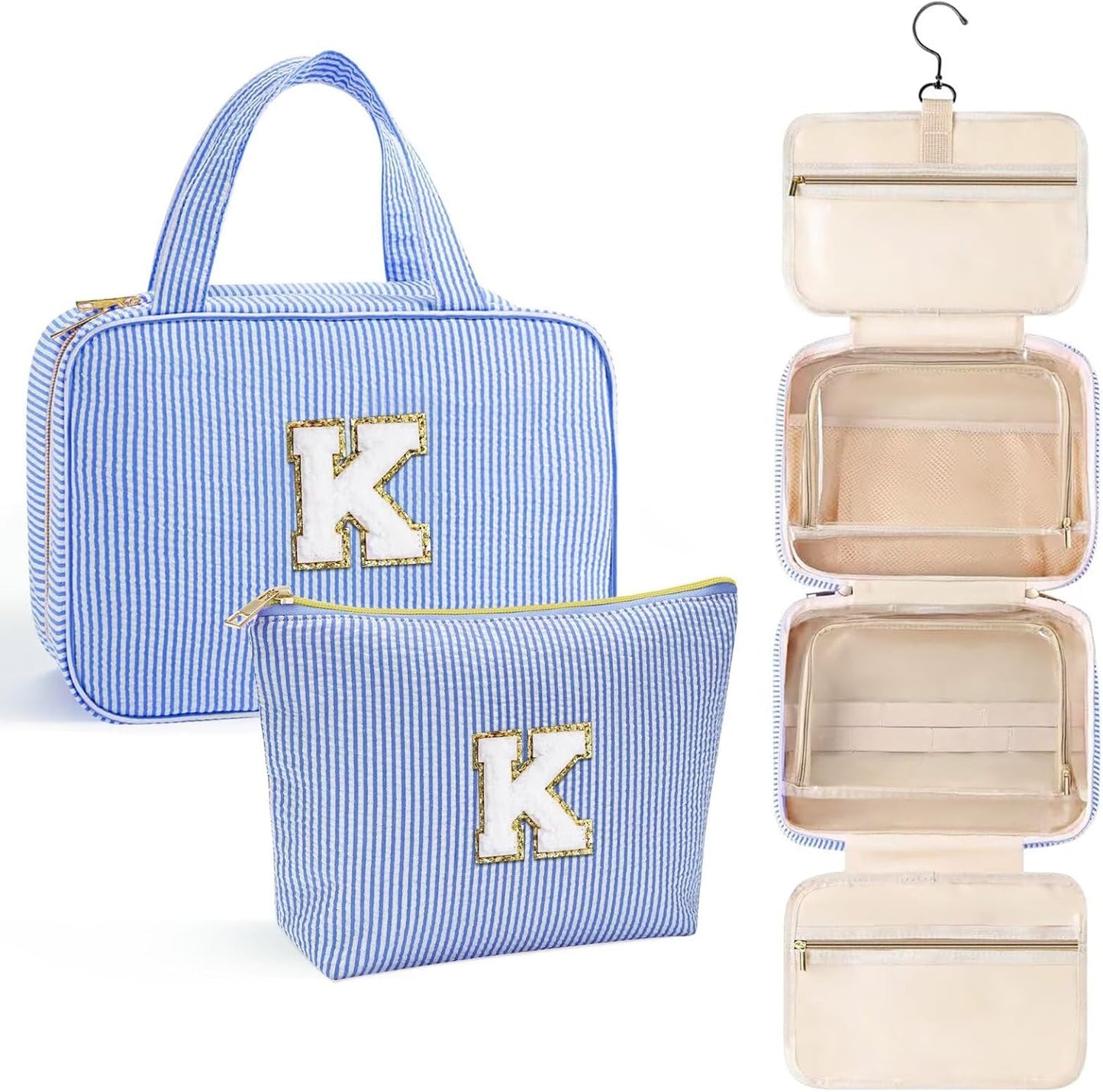 YOOLIFE Initial Toiletry Bag Travel Makeup Bag for Women - Hanging Toiletry Bag, Personalized