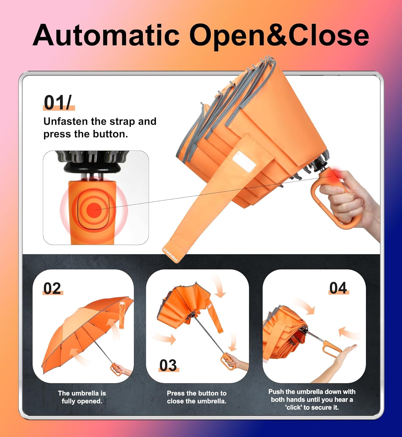 QWB TUMAAOTU Inverted Umbrella with Carabiner Handle, Wind Proof Umbrellas For Rain and Sun, 46 Inch Portable Reverse Folding UV Umbrella, Car Umbrella for Women Men, 10 Ribs