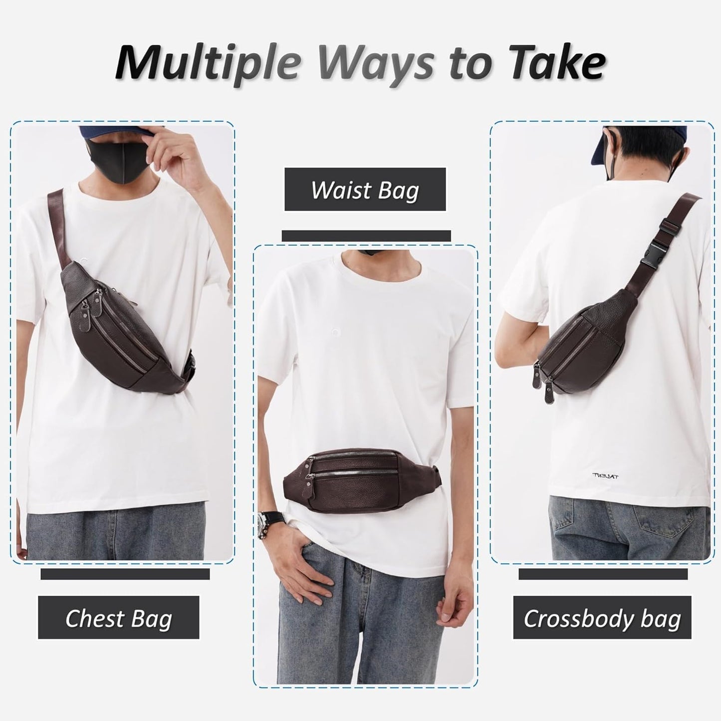 Genuine Leather Waist Bag, Outdoor Travel Waist Pack, Cowhide Leather Fanny Pack with Adjustable Strap, Suitable for Travelling, Outdoor Hiking, Cycling, Running - Brown & Small