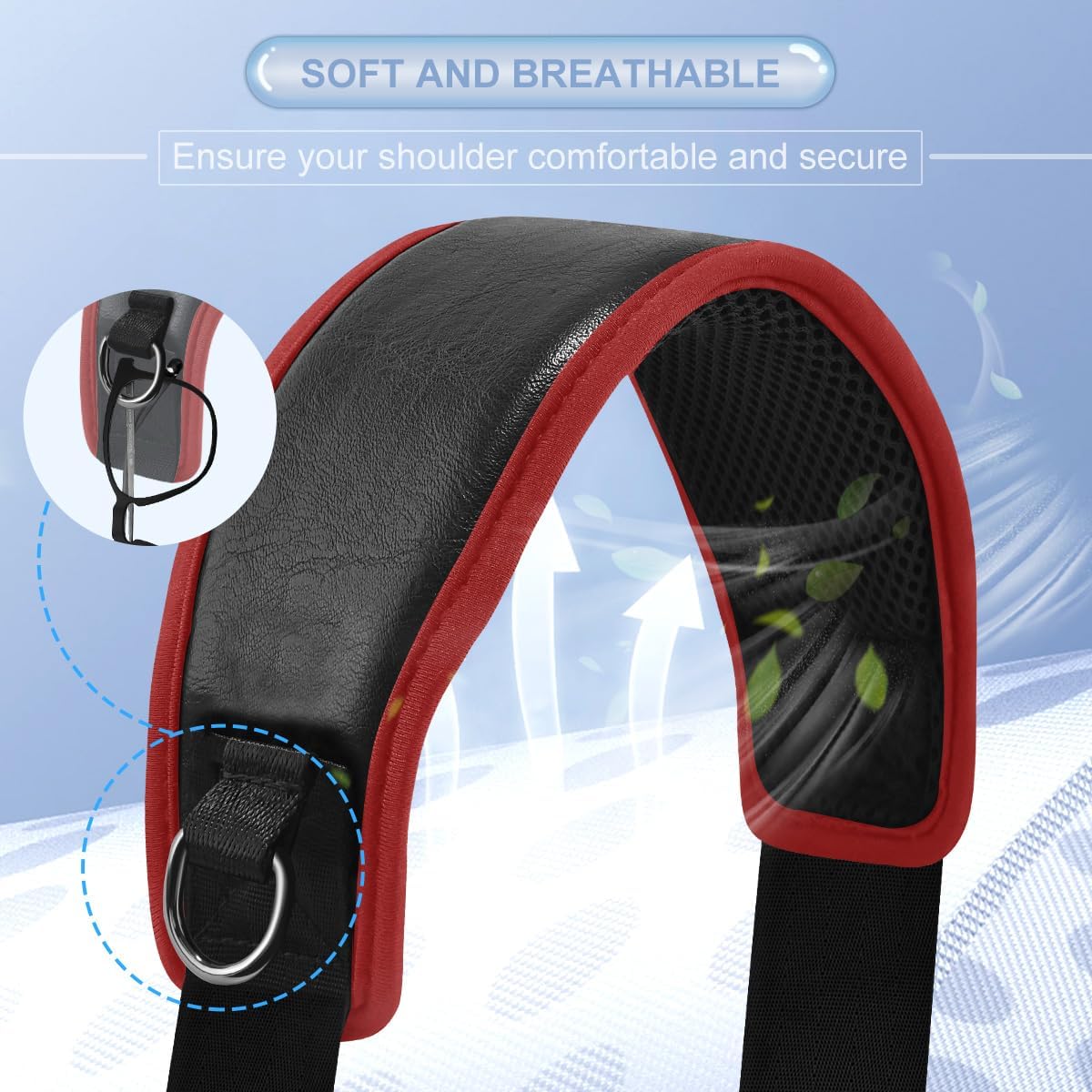 ZINZ Bag Shoulder Strap 78" with Ultra Cushion Breathable Pad,Durable Strap with Double Adjustable Buckles and Metal Hooks for D-ring Bags,Ideal for Individuals 5'11"and Taller,Black Red