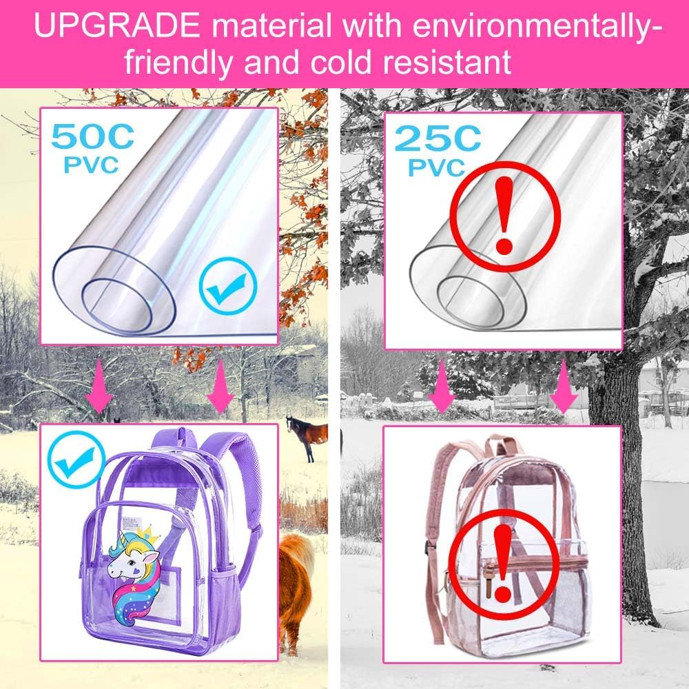 Clear Backpack for Girls and Boys, Kids Transparent Bookbag, 3PCS Cute See Through School Bag for Elementary Prechool