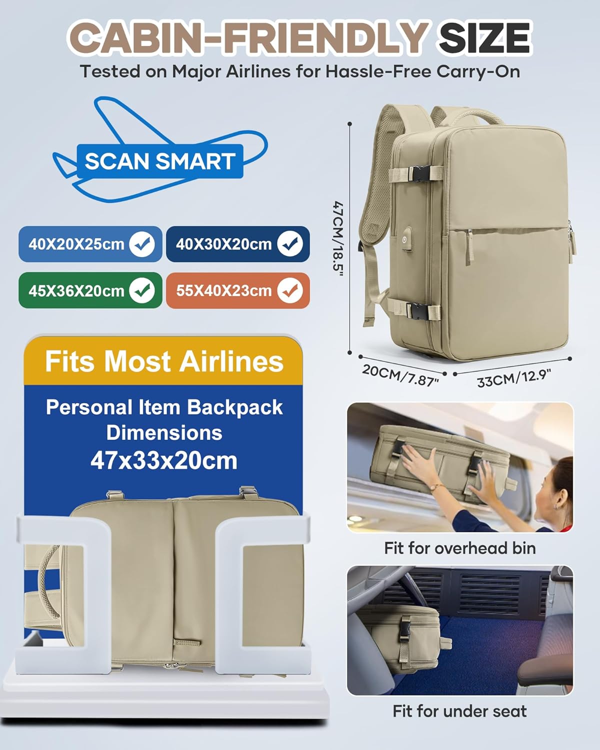 Vacuum Seal Travel Backpack with Air Pump,Compression Vacpack Waterproof Carry On Backpack for Travel Women Men with Vacuum System,Airlines Approved Daypack Laptop Space Saver Bags,Khaki