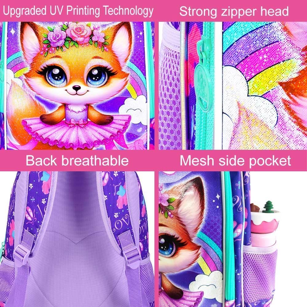 WZLVO 3PCS Kids Backpack for Girls, Unicorn Dinosaur Animal Prechool Elementary Kindergarten School Bookbag with Lunch Box