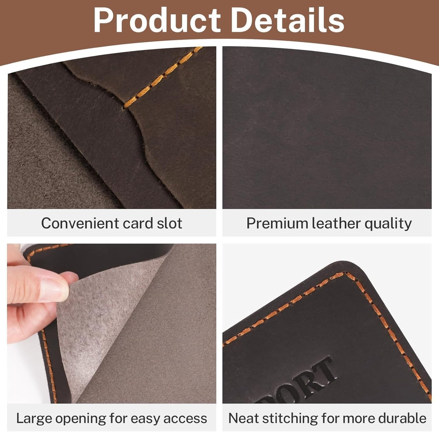 Genuine Leather Passport Holder for Travel,RFID Blocking Passport Cover, Men Passport Wallet, Folding Passport Clip with One Pocket, Two Card Slots, And One Passport Pocket(Coffee Brown)