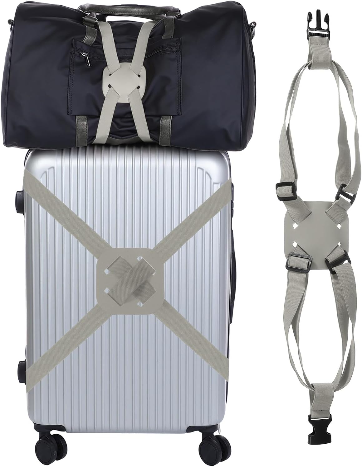 Adjustable Luggage Straps, Suitcase Elastic Strap Bag Bungee with Buckles Travel Accessories - Fitting for(Travel/Add A Bag/Securing Luggage), 27-66 Inch & Gray