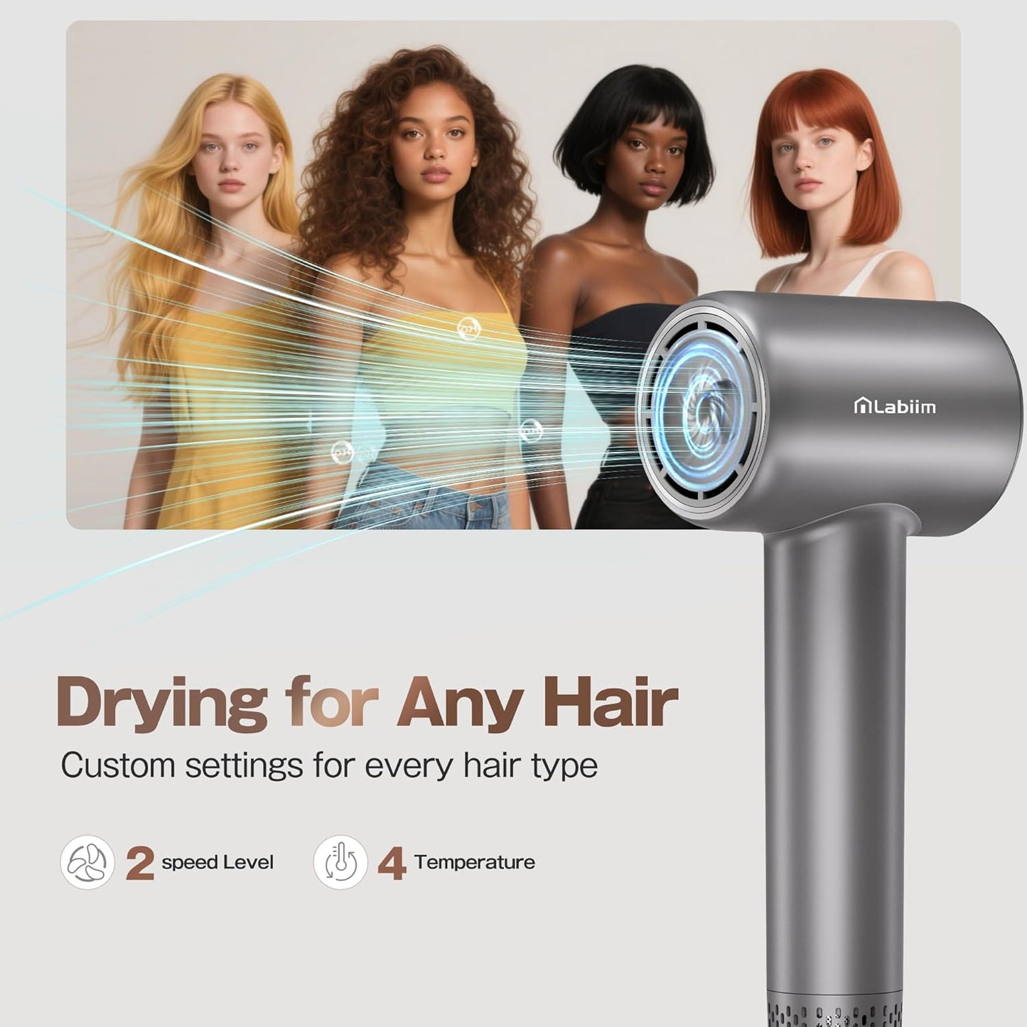 Hair Dryer, High-Speed Ionic Low Noise Blow Dryer with Brushless Motor for Fast Drying, Thermo-Control Quiet Compact Hair Blow Dryer, Hairdryer with 1 Nozzle Attachments for Home Salon Travel