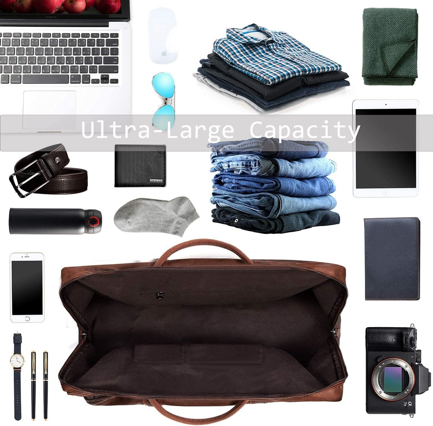 seyfocnia Oversized Duffle Travel Bag Waterproof Leather Weekend Bag Large Carry On Large Carry On Hangbag for Mens or Women