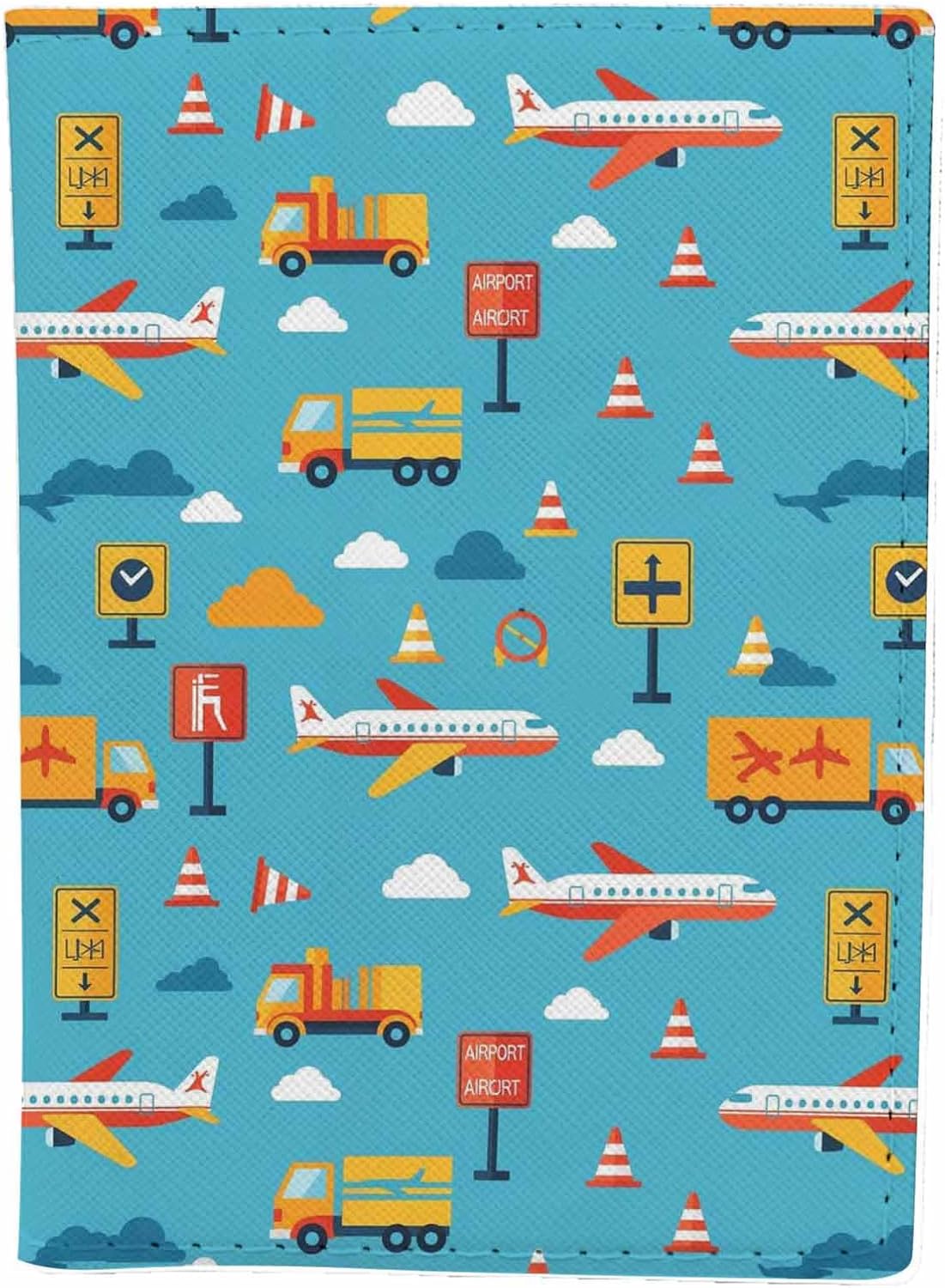 Airport Vehicles Passport Holder for Travel Airplanes Tractor Car Truck PU Leather Passport Cover Wallet Cute Passport Card Holder for Women and Men