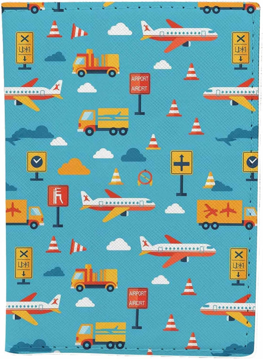 Airport Vehicles Passport Holder for Travel Airplanes Tractor Car Truck PU Leather Passport Cover Wallet Cute Passport Card Holder for Women and Men
