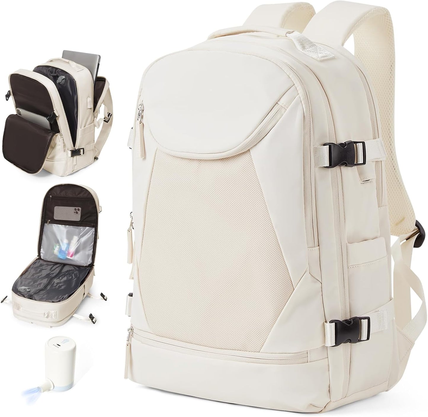 Vacuum Backpack Travel with Pump, Expandable Travel Backpack with Vacuum System, Vacuum Compression Bags Personal Item Carry On Suitcase Luggage Flight Approved Backpacks for Women Men, Beige