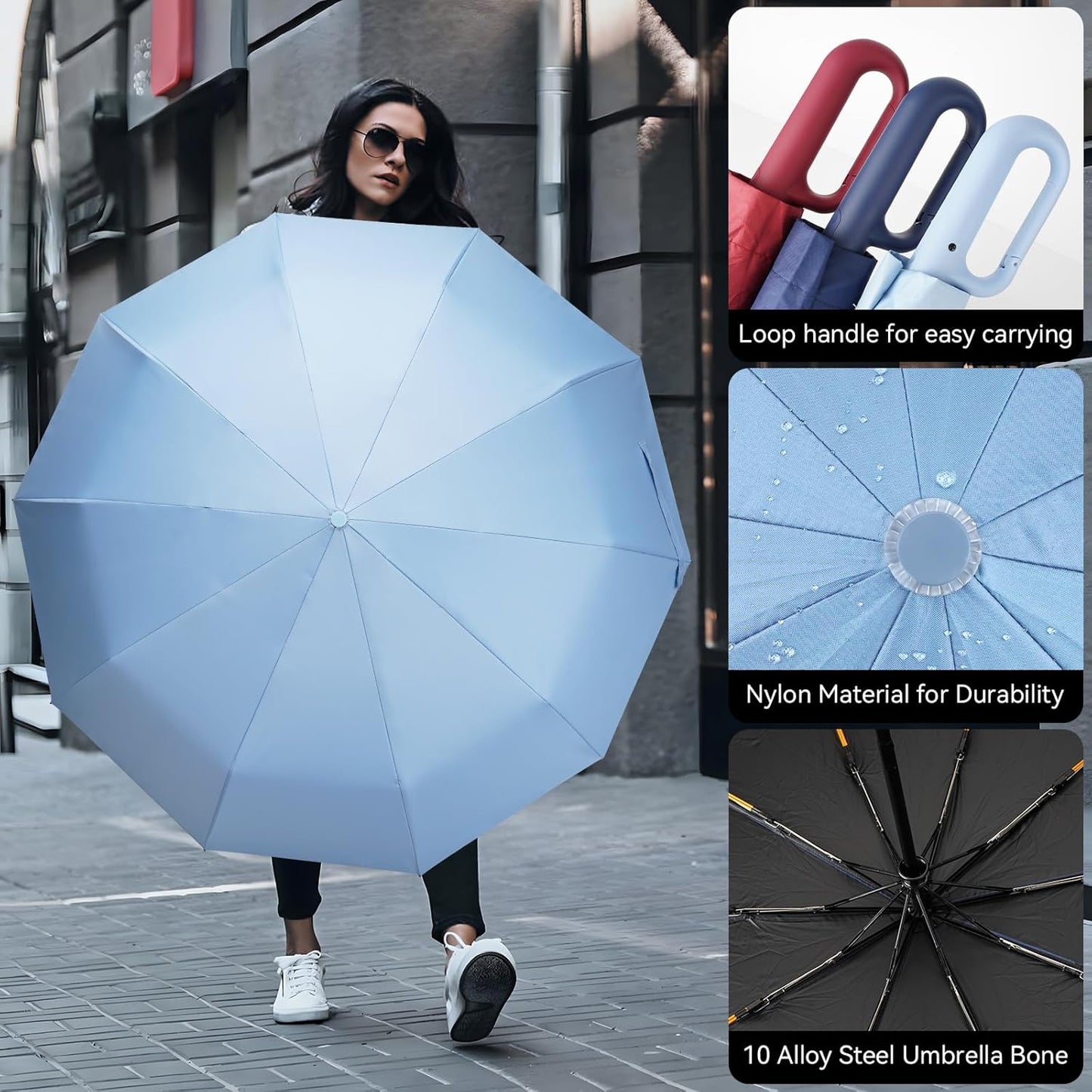 Folding & Inverted Umbrella, Outdoor Travel Umbrella, 46 Inch Portable Reverse Folding Umbrella，Windproof Folding Umbrella for Men and Women