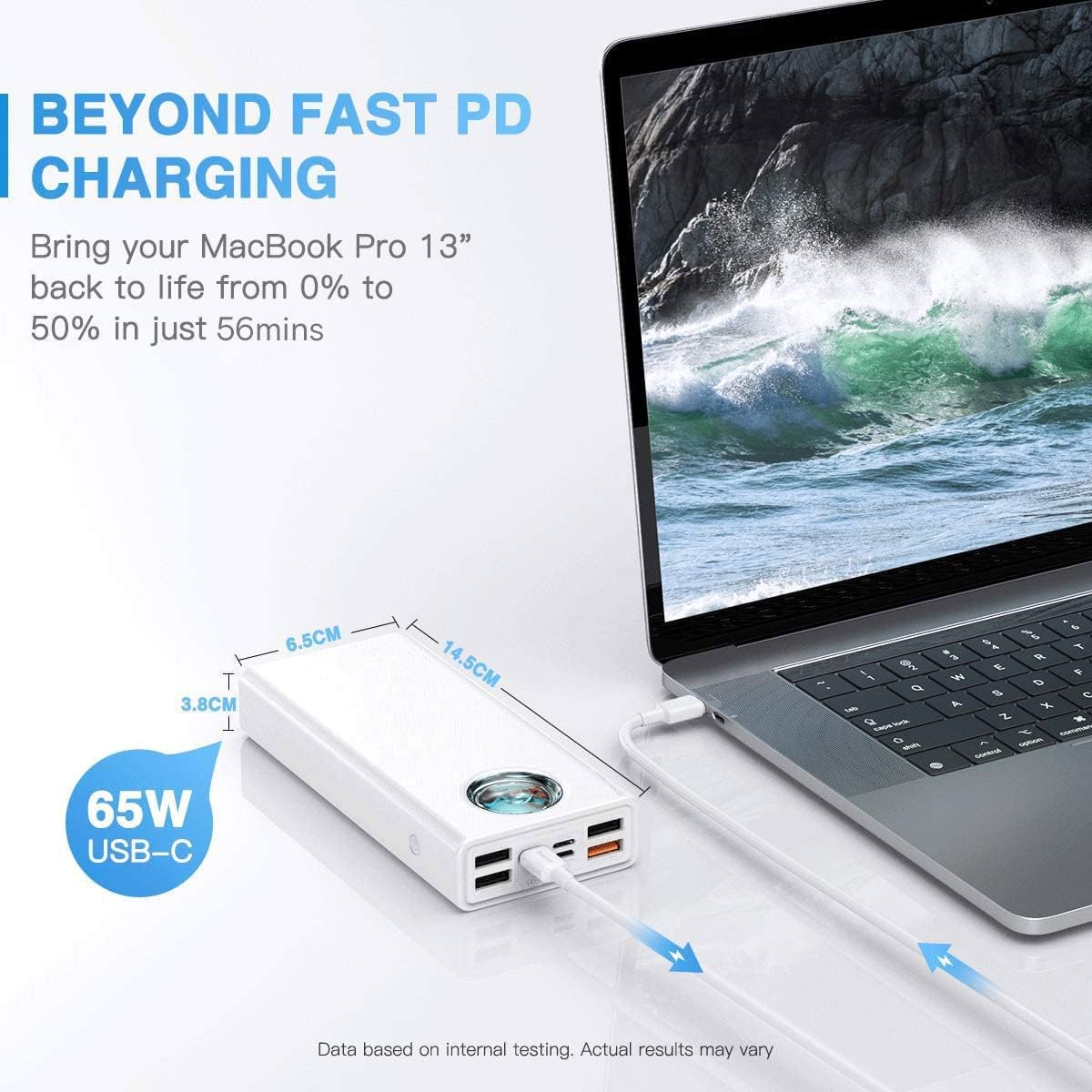 Baseus 30000mAh 65W Portable Charger, Laptop Power Bank with Digital Display, 7-Ports for MacBook Pro/Air, iPhone 16/15/14, iPad, Samsung Galaxy, Steam Deck, ASUS ROG Ally - PD3.0/QC4.0 (White)