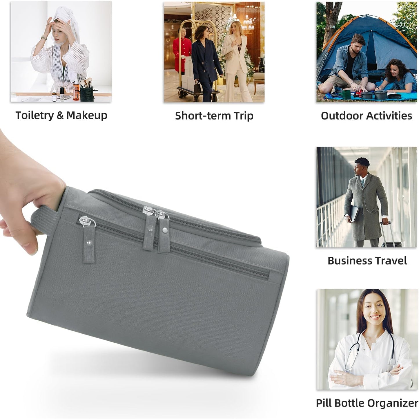 Buruis Travel Toiletry Bag for Men and Women, Hanging Toiletry Organizer Cosmetics Makeup Bag, Water-resistant Dopp Kit Shaving Bag, Small Toiletry Bag for Travel Essentials, Accessories (Gray)